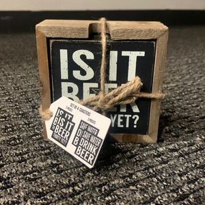 Set of 4 BEER Themed Coasters with Holder | Brand NEW |